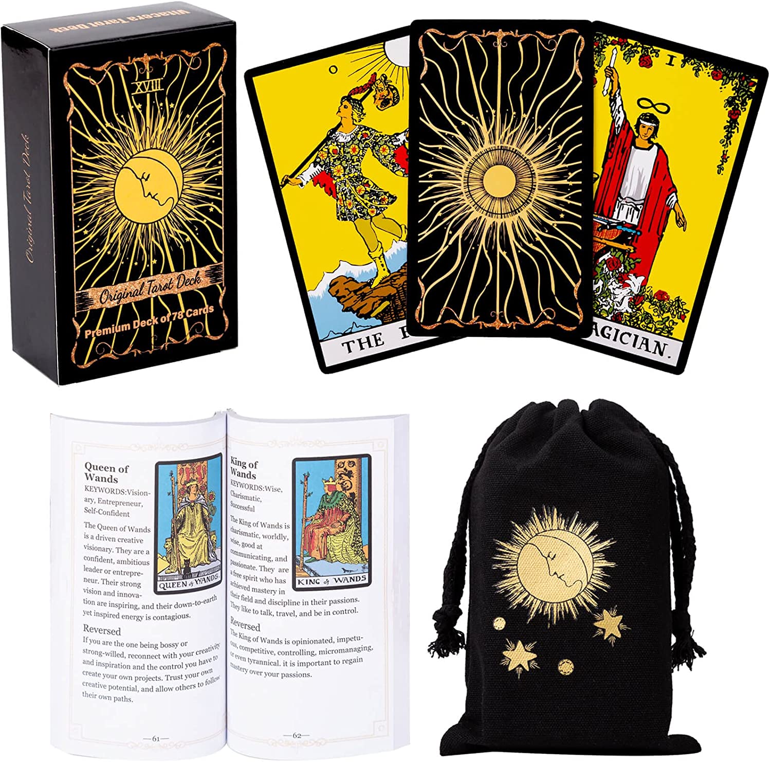 YOURTAROTDECK - Original Tarot Cards Deck with Guidebook & Linen Tarot Bag | Durable Tarot Cards Set for Beginners to Advanced