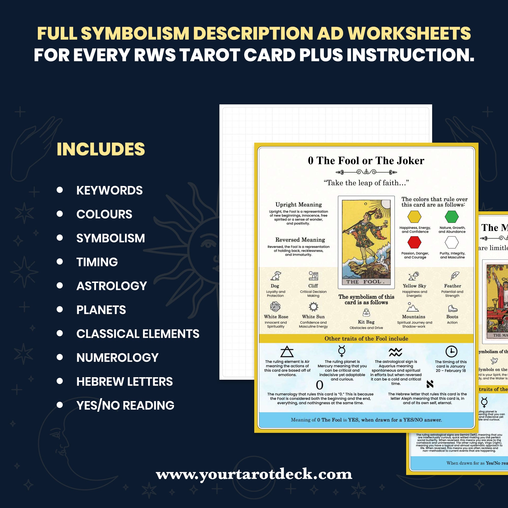 PRINTED VERSION - Tarot Symbolism Cheat Sheets, for Beginner or Advanced Tarot Readers